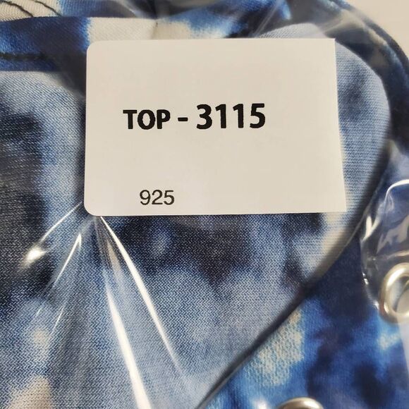 Cato Woman Plus 26/28W Blue Tie Dye Sharkbite Hem Top Beaded Neckline - Picture 8 of 8